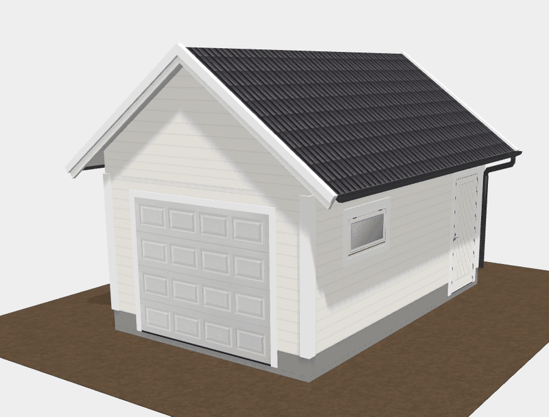 Enkelgarasje 3,6 x 6,0 meter med 36 graders saltak, ferdige elementer