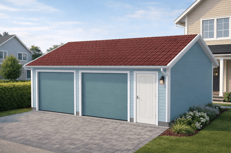 Dobbelgarasje 6,2 × 7,8 m – 22° saltak innkjøring på langside, ferdige elementer