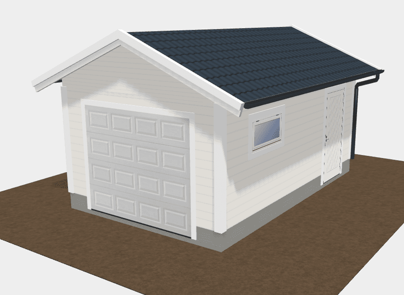Enkelgarasje 3,6 x 6,0 meter med 22 graders saltak, ferdige elementer
