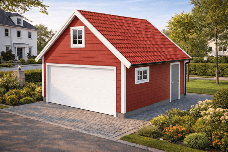 Dobbelgarasje 6,0 × 6,0 m – 36° saltak, ferdige elementer
